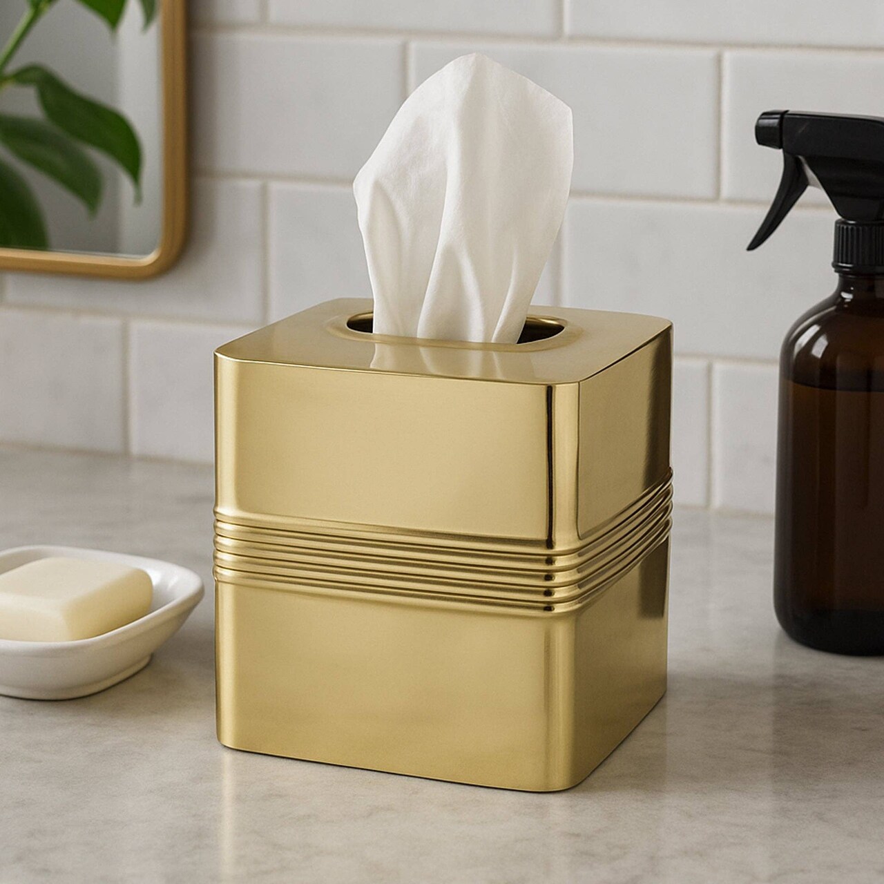 Tissue Box | Stainless Steel Square Facial Tissue Box Holder | Gold Finish